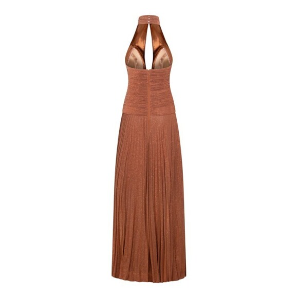 Elisabetta Franchi Brown Lamé Jersey Maxi Dress - NWT - Picture 2 of 4